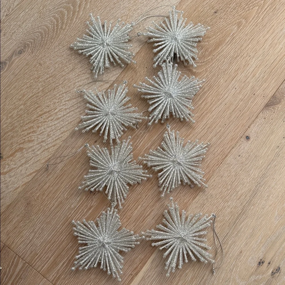 Crate&Barrel Glittering Silver Starburst Ornaments